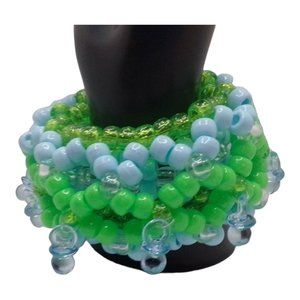 3d Kandi Cuff-10 Hanging Blue Pacifiers-Raver Shaker  bracelets-Baby Blue, Neon